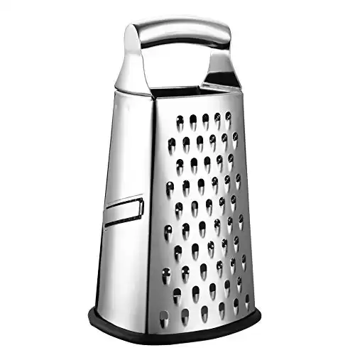Spring Chef Box Grater with Handle, Manual Stainless Steel 4 Sided Shredder, Best for Parmesan Cheese, Vegetables, Ginger, Carrot, Potato Large Size