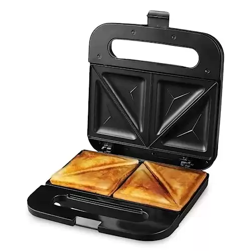 OVENTE Electric Sandwich Maker with Non-Stick Plates, Indicator Lights, Cool Touch Handle, Easy to Clean and Store, Perfect for Cooking Breakfast, Grilled Cheese, Tuna Melts Snacks, Black GPS401B