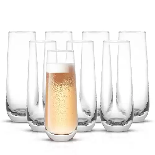 JoyJolt Milo Stemless Champagne Flutes Set of 8 Crystal Glasses. 9.4oz Prosecco Wine Flute, Mimosa Glasses Set, Cocktail Glass Set, Water Highball Glass, Bar Glassware