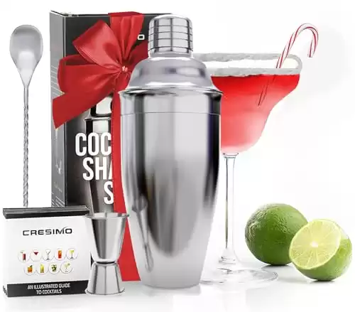 24oz Cocktail Shaker Set with Bar Accessories for Home Bar Shaker Set - Martini Shaker, Jigger, Drink Shaker Mixer Spoon - Alcohol Shaker Bartender Gift - Bartending Kit Essential for Home - Cresimo