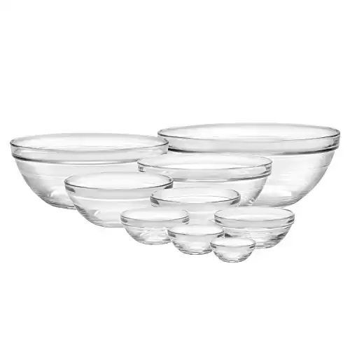Duralex Made In France Lys Stackable 9-Piece Glass Bowl Set,Clear