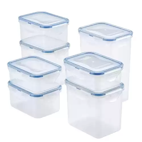 LOCK & LOCK Easy Essentials Food Storage lids/Airtight containers, BPA Free, 14 Piece - Tall Rectangle, Clear