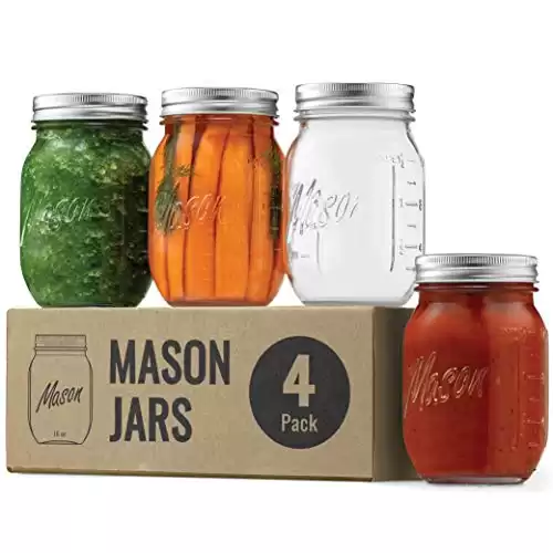 Paksh Novelty Mason Jars - Food Storage Container - 4-Pack Regular Mouth Glass Jars- Airtight Container for Pickling, Canning, Candles, Home Decor, Overnight Oats, Fruit Preserves, Jam or Jelly