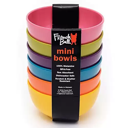 French Bull Melamine Mini Bowls for Snacks, Side Dishes, Dessert, Dipping Sauces or Ice Cream - Colorful Assorted Set of 6-10 ounce - 4" Bowls - Solid Color
