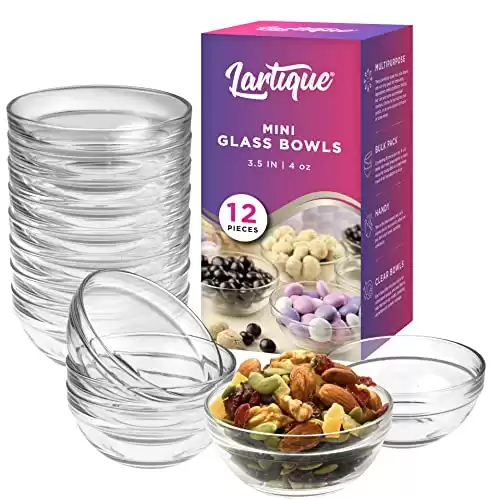 Lartique Mini 3.5 Inch Small Glass Bowls - Small Bowls Perfect for Prep, Dips, Nuts, or Candy - Glass Prep Bowls or Mise en Place Bowls, Set of 12