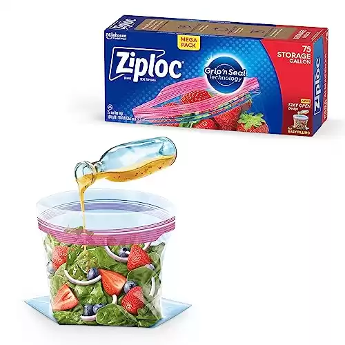 Ziploc Gallon Food Storage Bags, New Stay Open Design with Stand-Up Bottom, Easy to Fill, 75 Count