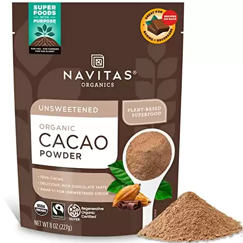 Navitas Organics Cacao Powder, Regenerative Organic Certified, Non-GMO, Fair Trade, Gluten-Free, 8oz. Bag, 15 Servings