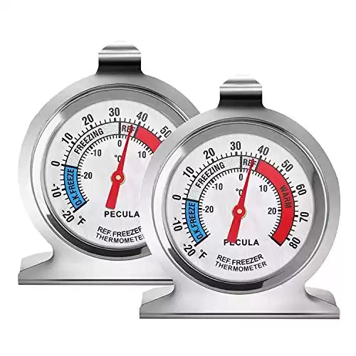 2 Pack Refrigerator Thermometer, -30~30°C/-20~80°F, Classic Fridge Analog Thermometer Large Dial with Red Indicator Thermometer for Freezer Refrigerator Cooler