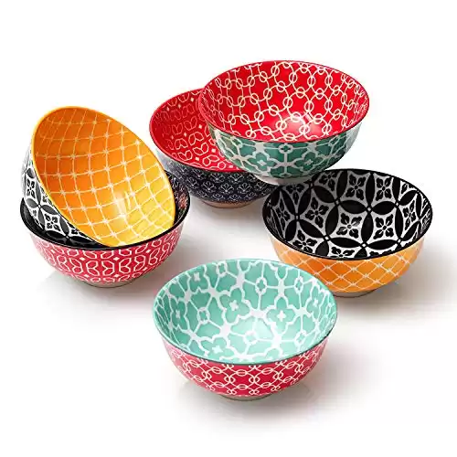DOWAN Ice Cream Bowls Set of 6, 10 OZ Small Dessert Bowls, Ceramic Bouillon Cups, Colorful Decorative Bowls for Snack, Dip, Side Dishes, Dishwasher & Microwave Safe