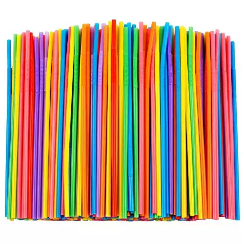 300 Pcs Colorful Flexible Plastic Straws, BPA-Free Disposable Bendy Straws, 10.2" Long and 0.23'' Diameter