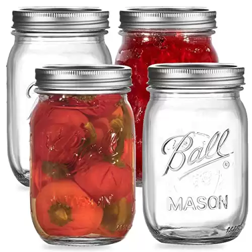 Regular Mouth Mason Jars 16 oz. (12 Pack) - Pint Size Jars with Airtight Lids and Bands for Canning, Fermenting, Pickling, Meal Prep, or DIY Decors and Projects Bundled with Jar Opener
