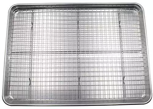 Checkered Chef Baking Sheets for Oven - Half Sheet Pan with Stainless Steel Wire Rack Set 1-Pack - Easy Clean Cookie Sheets, Aluminum Bakeware