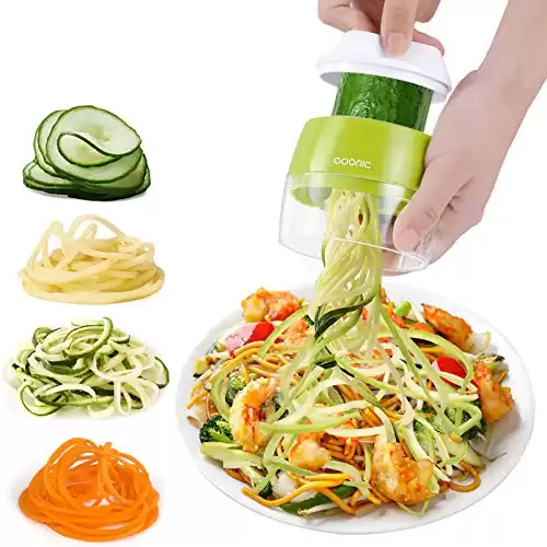 Handheld Spiralizer Vegetable Slicer 3 in 1 Spiralizer Grater Slicer for Vegetables, Spaghetti, Fruit, Thick and Thin Pasta Spirals, Easy to Clean Best for Low Carb/Paleo/Gluten-Free Meals (Green)