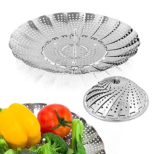 Sayfine Vegetable Steamer Basket, Premium Stainless Steel Veggie Steamer Basket for cooking - Folding Expandable Steamers to Fits Various Size Pot (Large(6.1" to 10.5"))