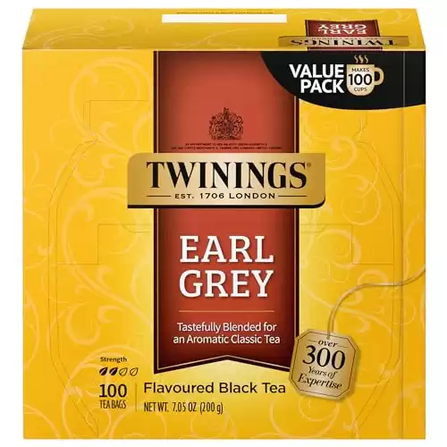 Twinings Earl Grey Black Tea, 100 Individually Wrapped Tea Bags, Flavoured With Citrus and Bergamot, Caffeinated