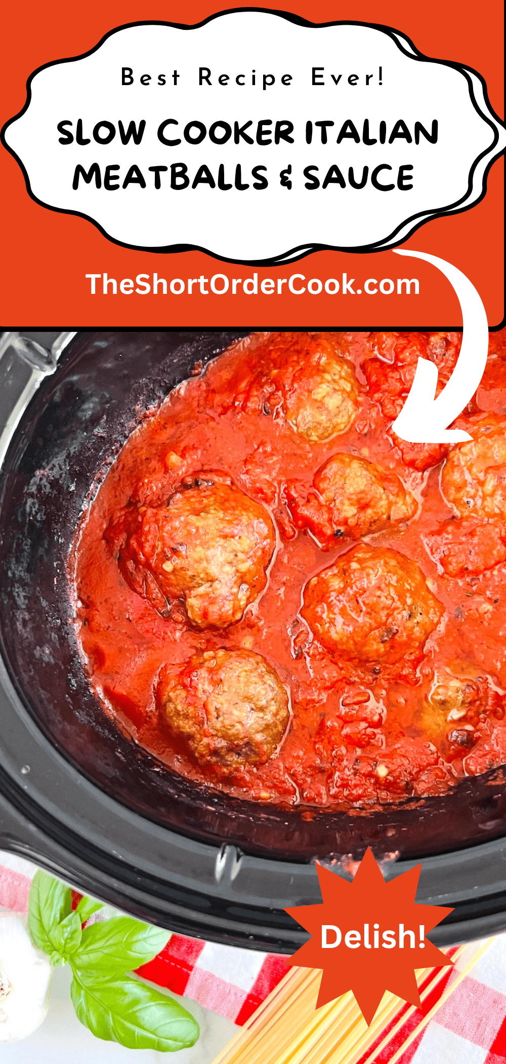 Slow Cooker Italian Meatballs & Sauce bubbling in the insert.