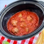 Ground Beef Italian Meatballs & Tomato Sauce in crock of a slow cooker