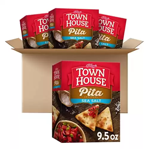 Town House Pita Crackers Oven Baked Crackers, Lunch Snacks, Party Snacks, Sea Salt (4 Boxes)