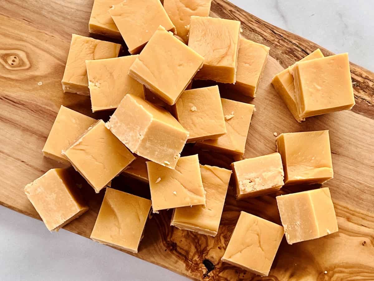 Butterscotch Fudge displayed on a dessert board.