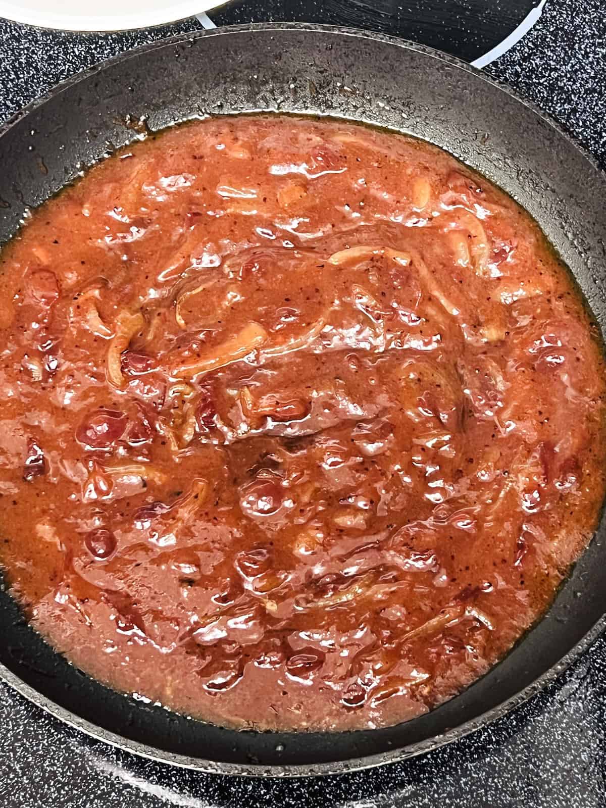 Pan sauce stirred and ready.