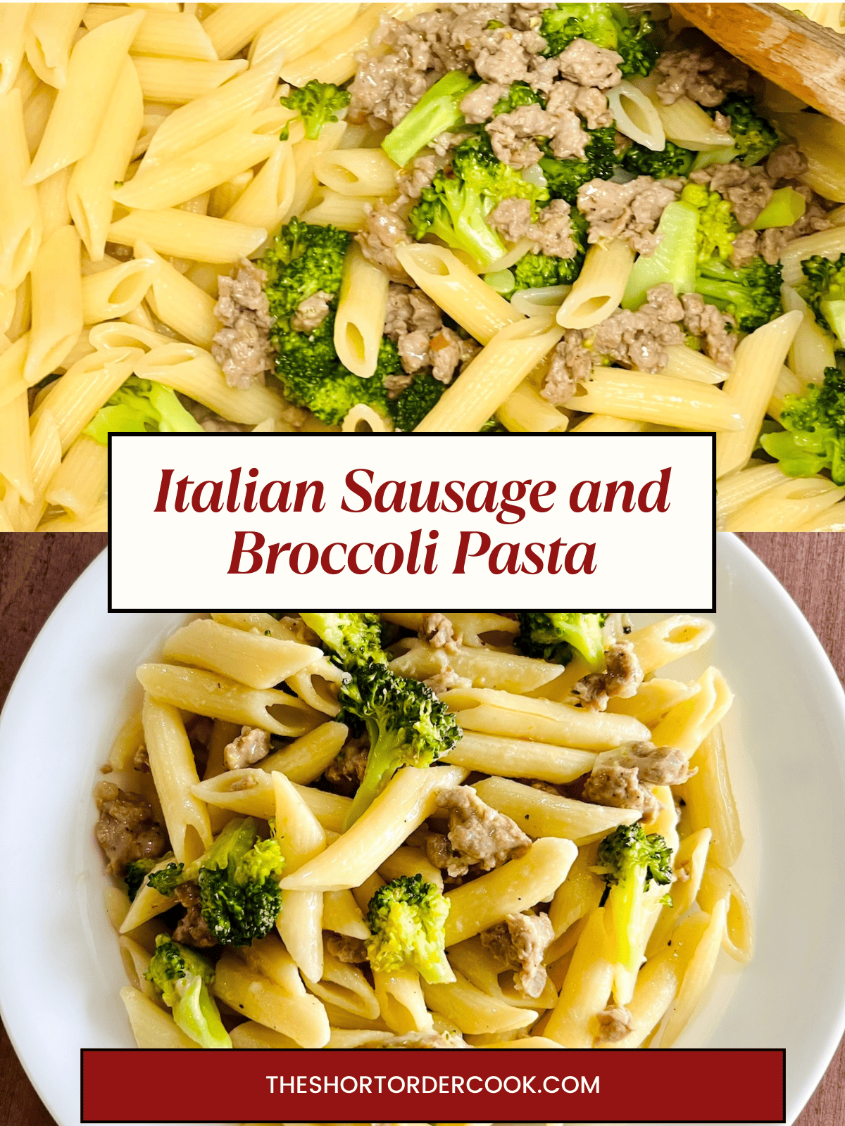 Italian Sausage and Broccoli Pasta Two Photos for making the recipe.
