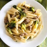 Al dente penne with fresh broccoli & sausage.