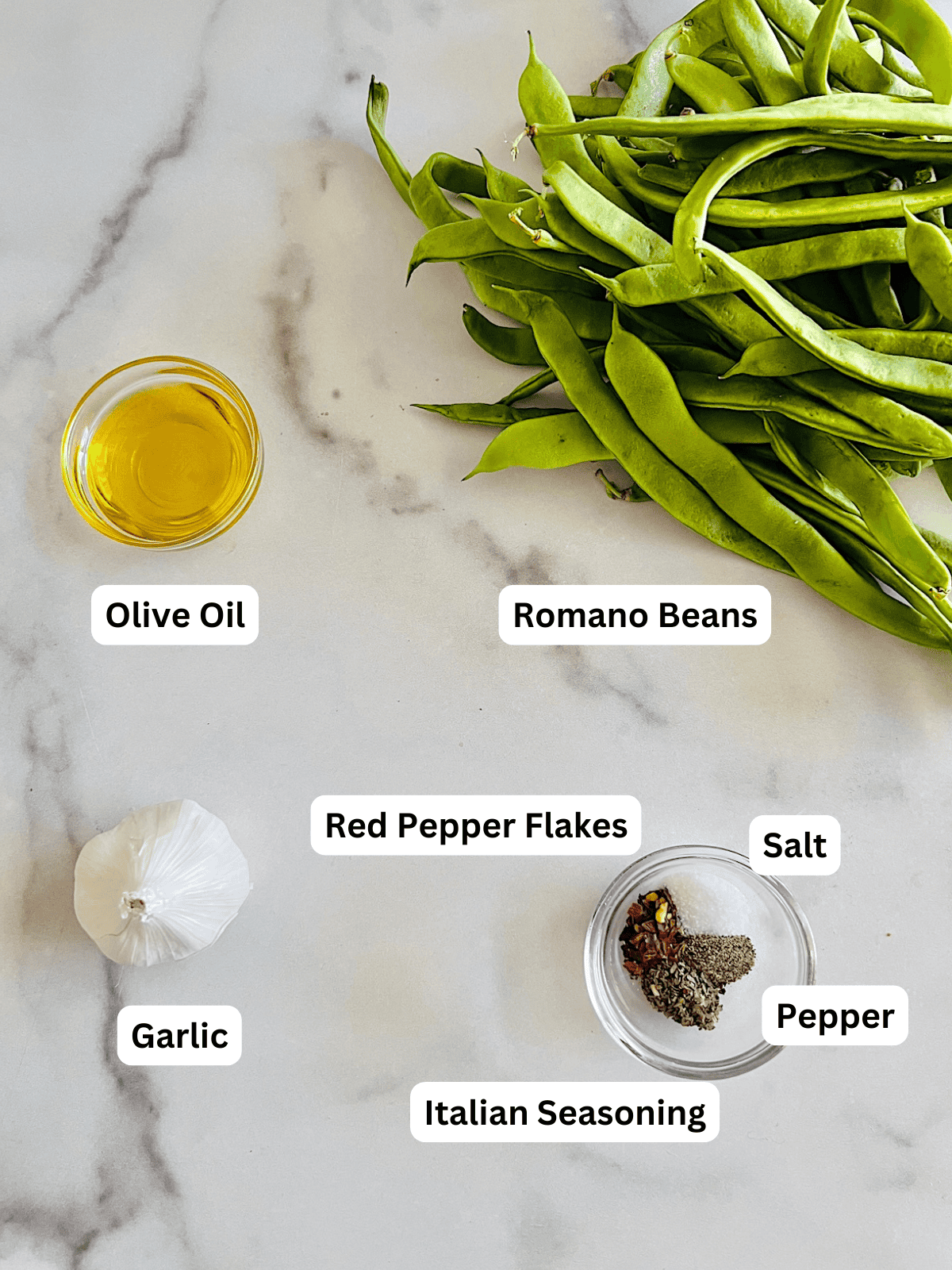Garlic Sauteed Romano Beans Ingredients with Labels