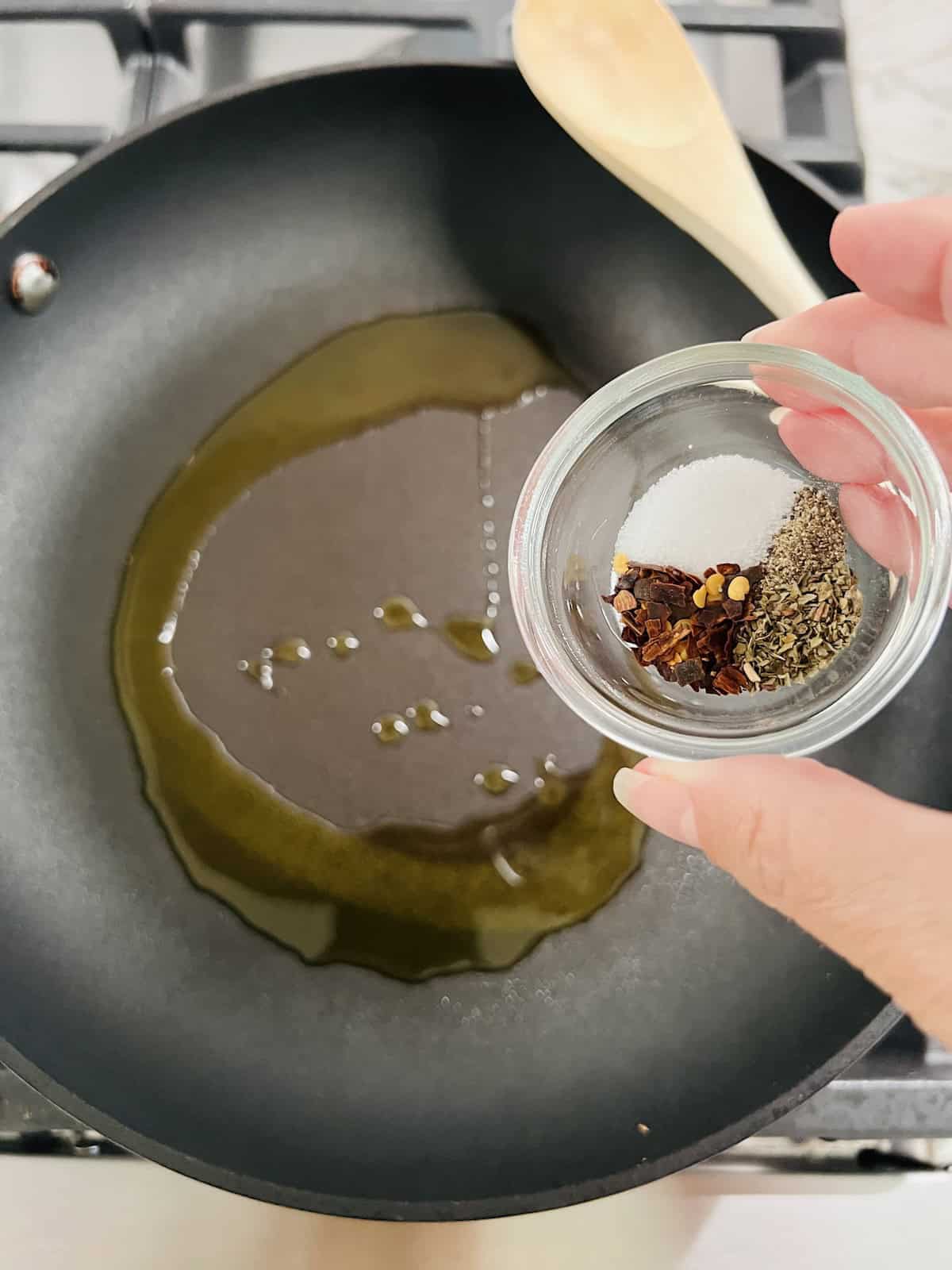 Skillet ready for adding spices to oil