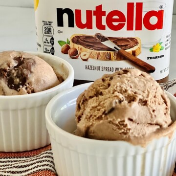 Two scoops of nutella ice cream in bowls.