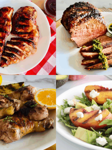 Collage of recipes for Best Game Day & Tailgate Grilling ideas including chicken and beef
