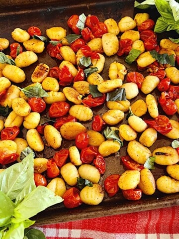 Sheet Pan Tomato Basil Gnocchi with fresh tomatoes and Italian potato dumplings.