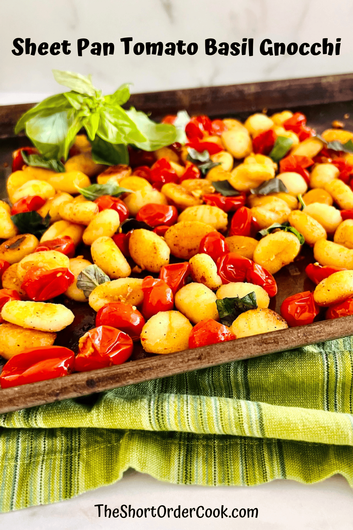 Sheet Pan Tomato Basil Gnocchi ready to serve.