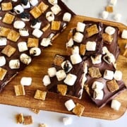 S'mores Bark made with golden grahams chocolate covered graham crackers and charred mini marshmallows.