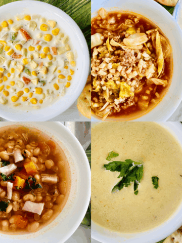 4 photos of bowls of soup all made in a CrockPot Slow Cooker.