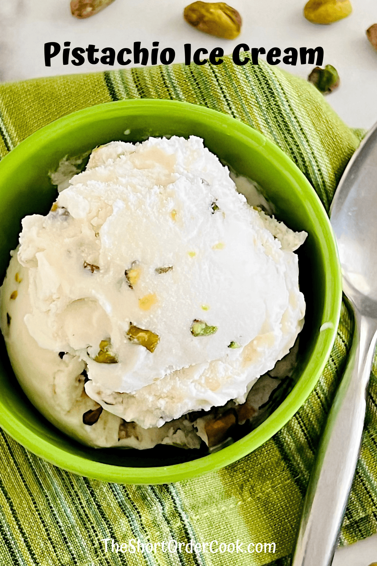 Bowl of fresh made pistachio ice cream.
