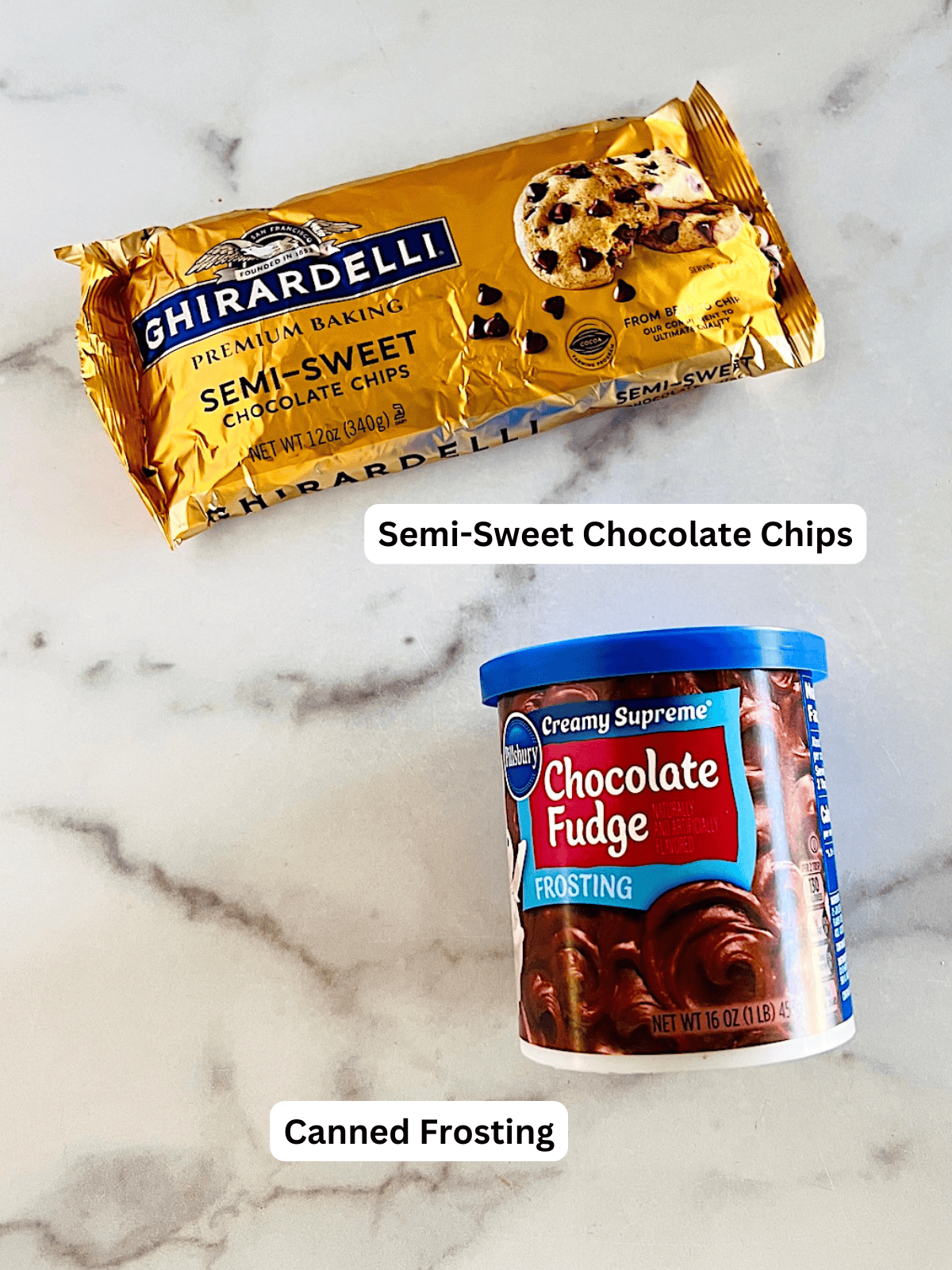 2 Ingredient Frosting Fudge Ingredients with Labels.