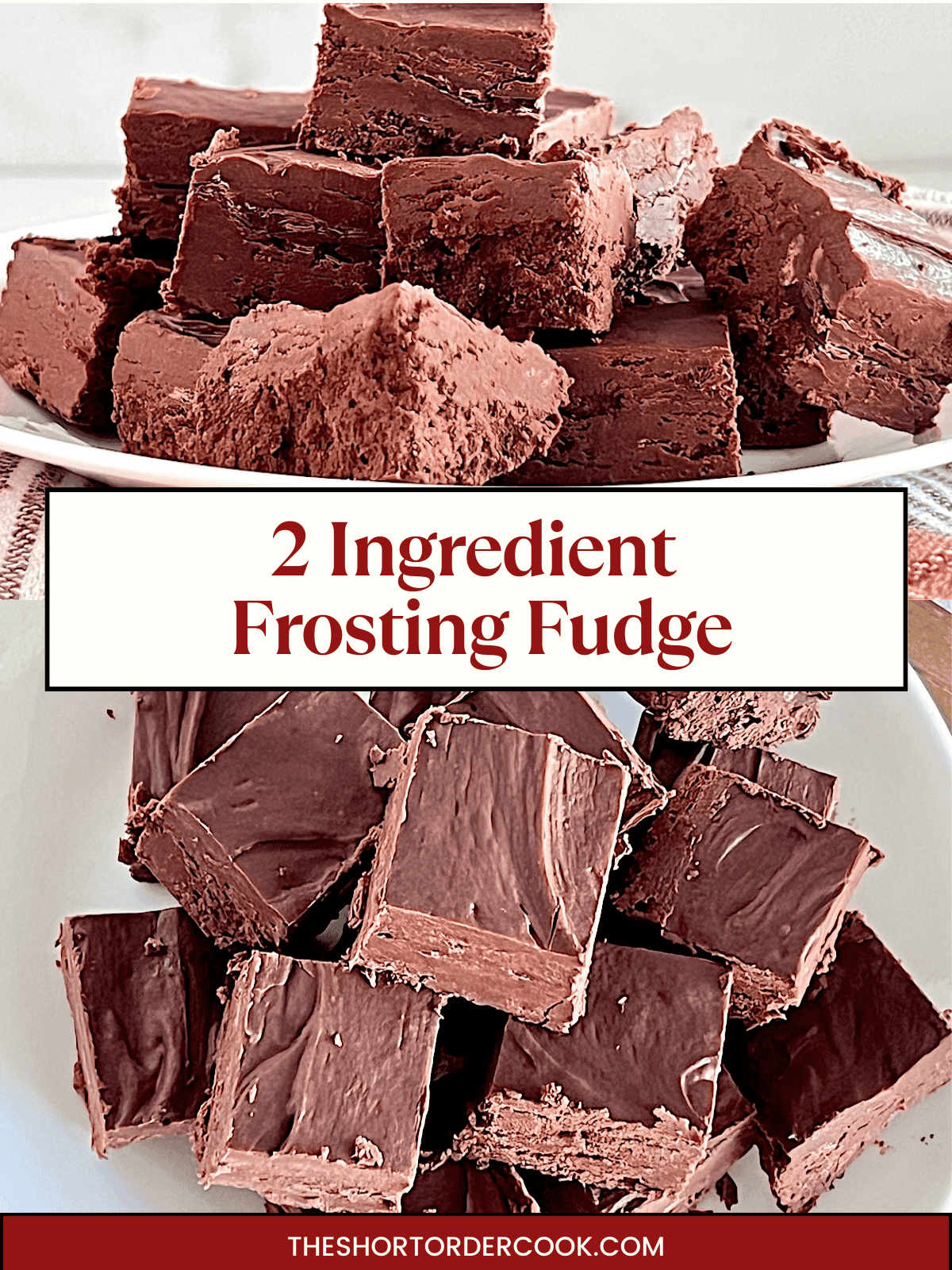 2 ingredient fudge made with canned frosting on a plate served for the holidays.