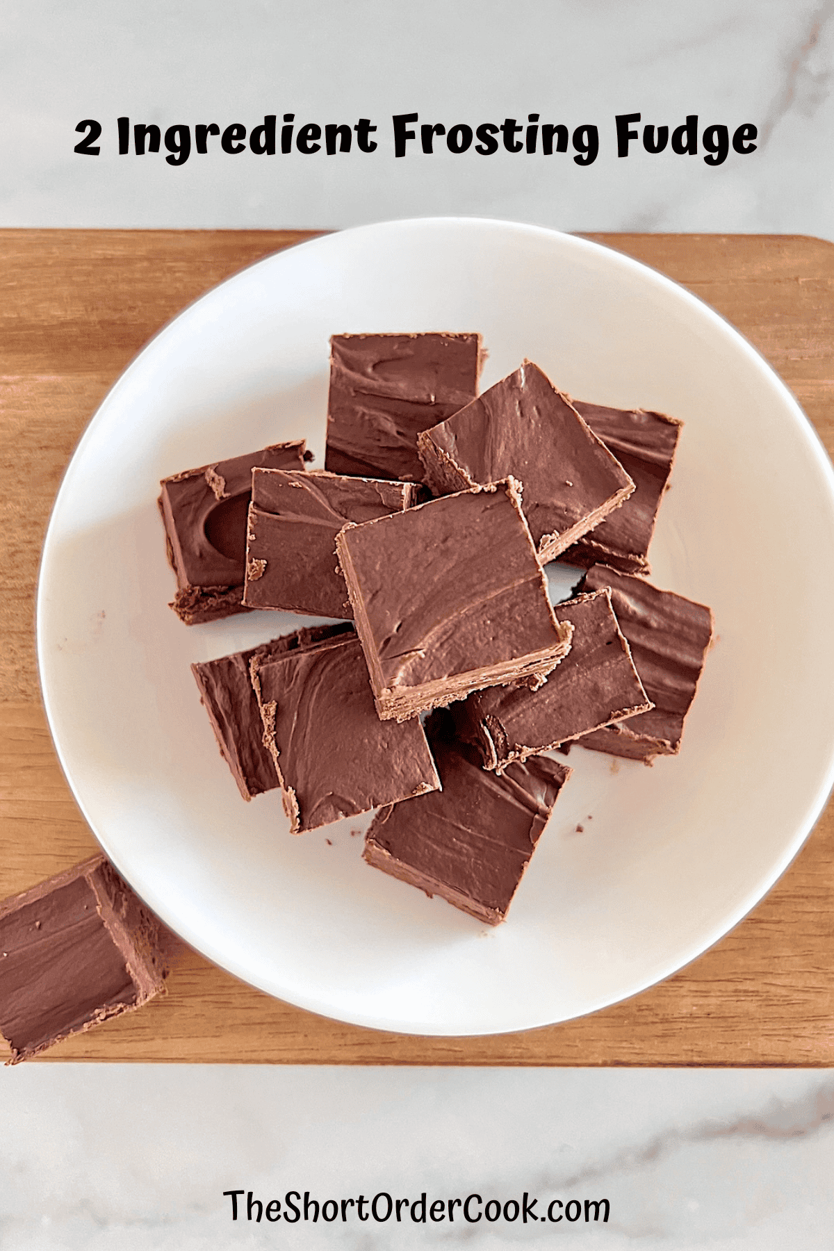 Plate of Christmas fudge made with chocolate and ready made frosting.