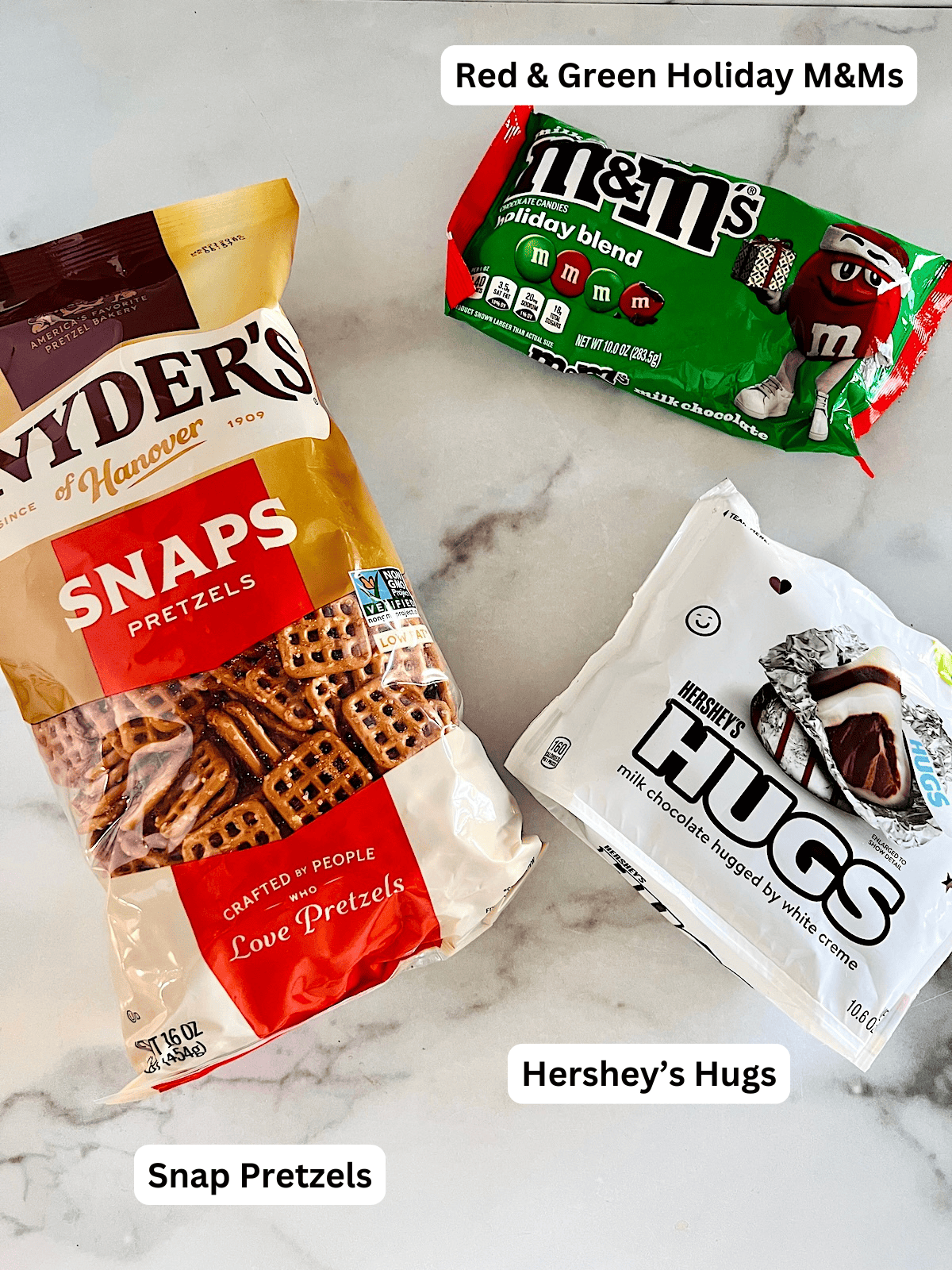 Christmas Pretzel Bites Ingredients with Labels