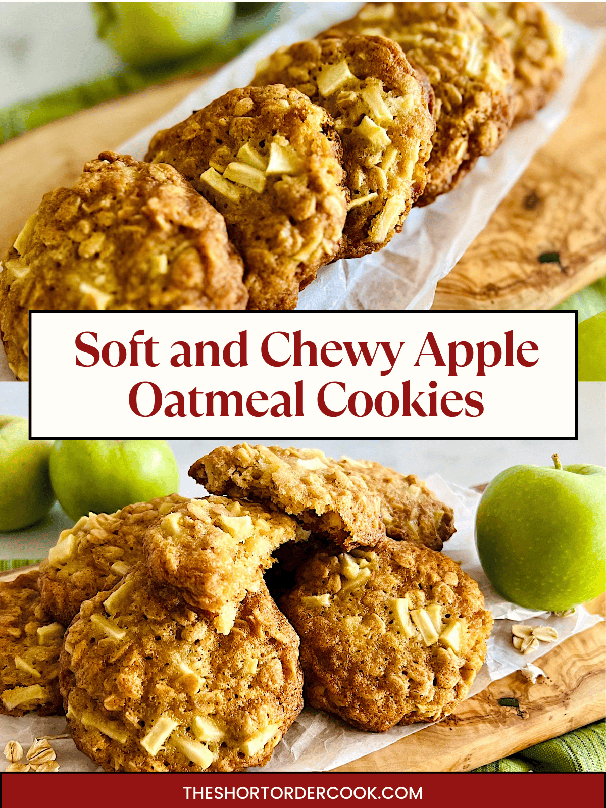 Fresh baked large sized Soft and Chewy Apple Oatmeal Cookies two photos.