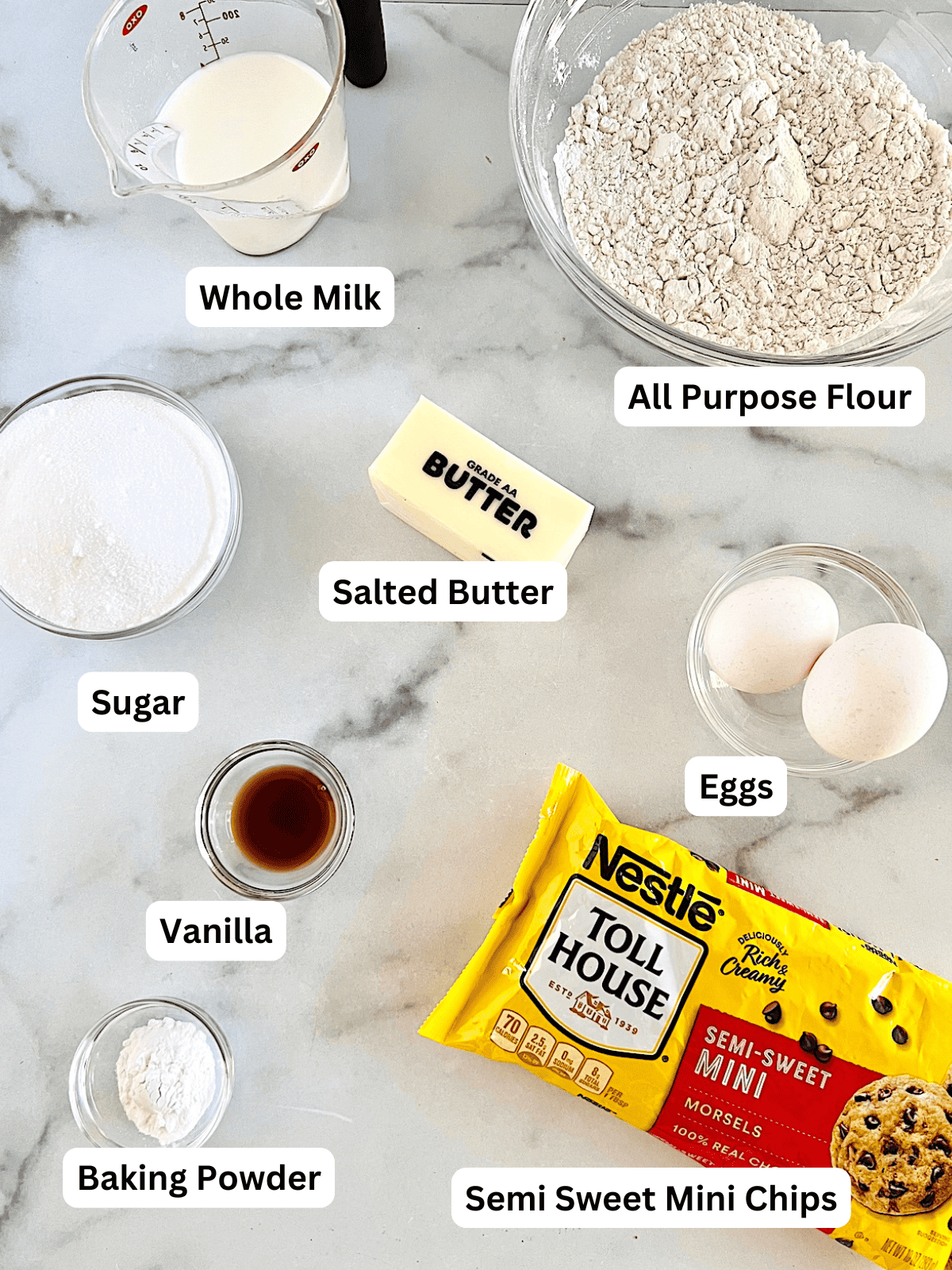Mini Chocolate Chip Muffins Ingredients with Labels