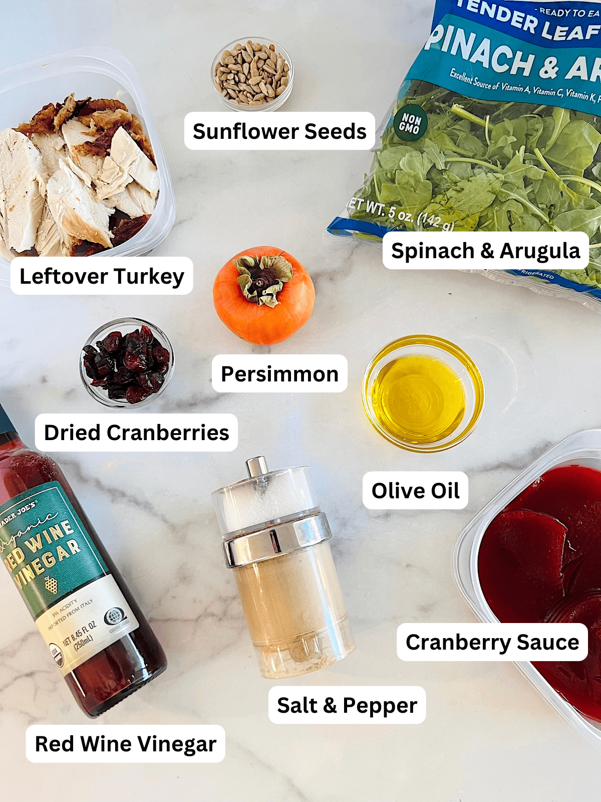 Winter Green Salad with Turkey Ingredients with Labels.