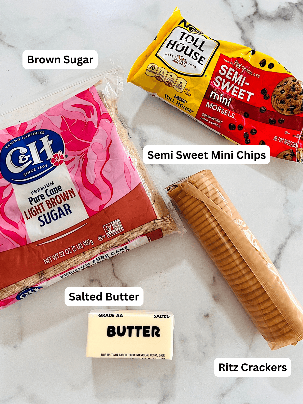 Ritz Cracker Toffee Cookies Ingredients with Labels