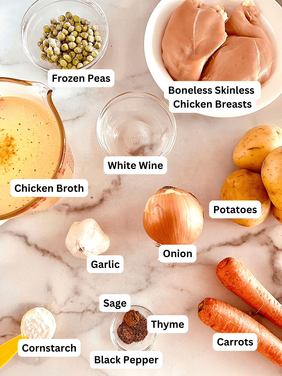Slow Cooker Chicken Stew Ingredients with Labels