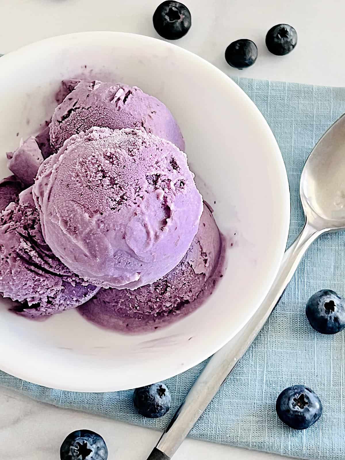 Blueberry Ice Cream Best Homemade Recipe with fresh berries in a bowl ready to eat.