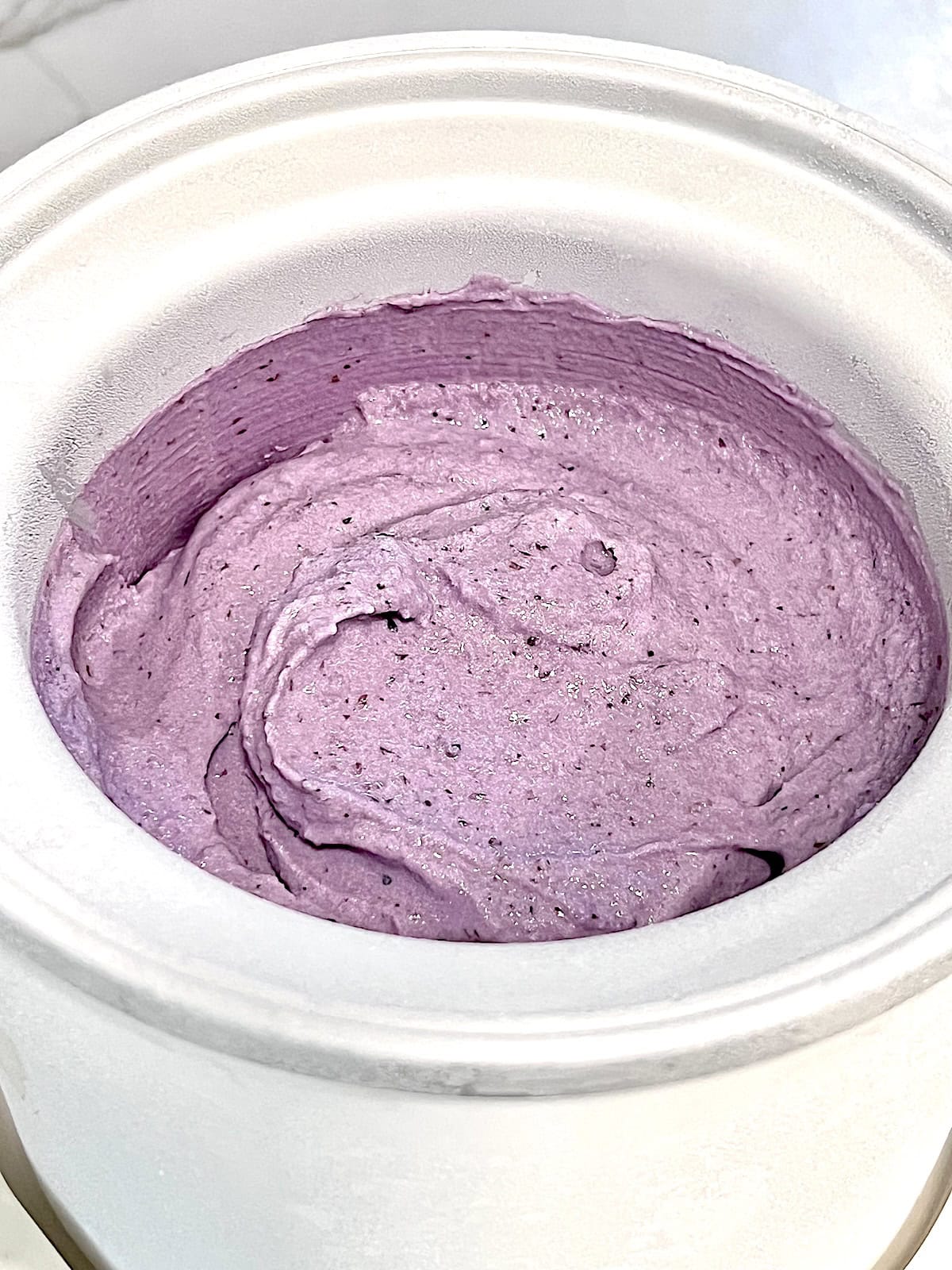 Blueberry Ice Cream Churned in the Cuinsart insert.
