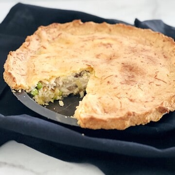 Keto Chicken Pot Pie filled with creamy filling with double almond flour and cheese crust.