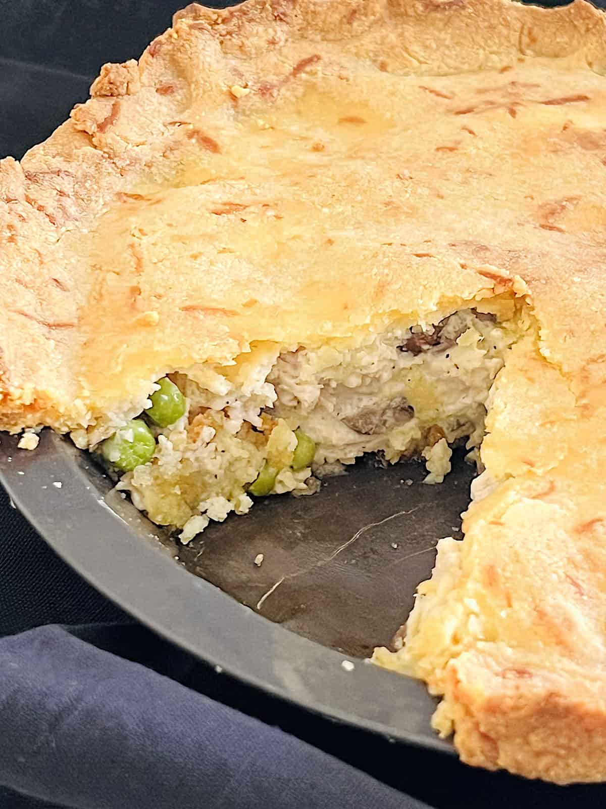 Keto Chicken Pot Pie Slice missing to serve.