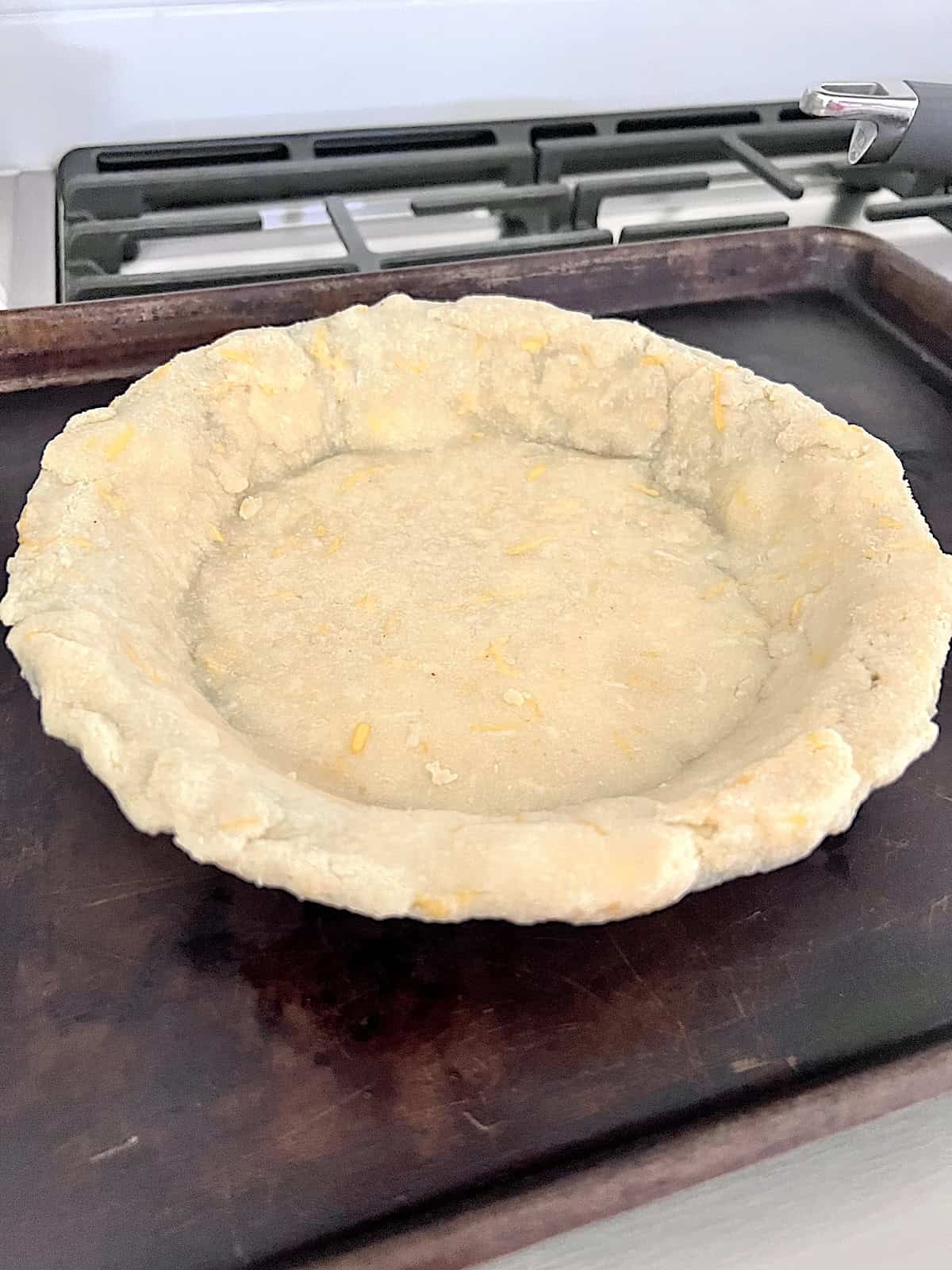 Baked bottom crust in the pie pan.