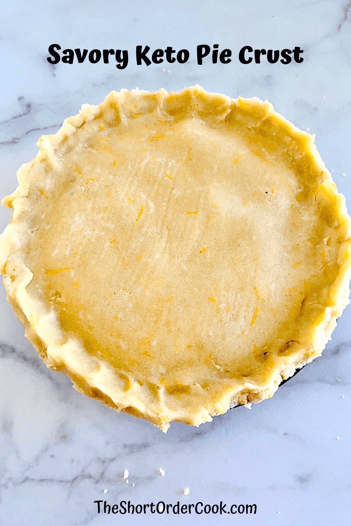 Keto pie crust ready to bake in a chicken pot pie.